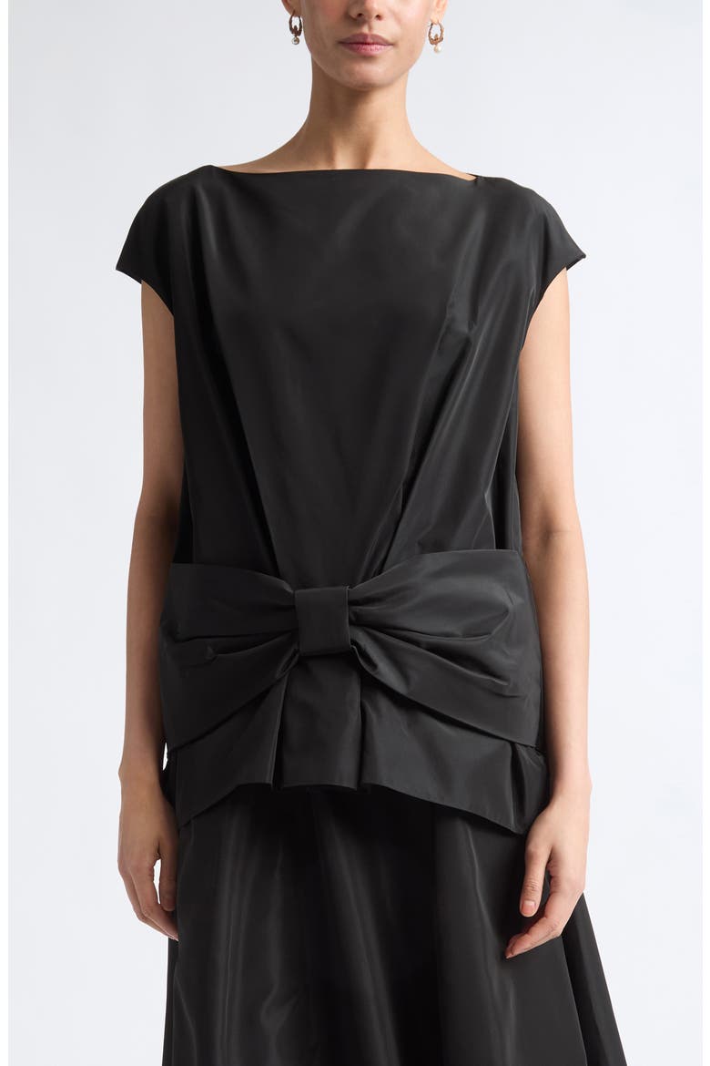 Boxy Bow Detail Satin Top, Main, color, BLACK