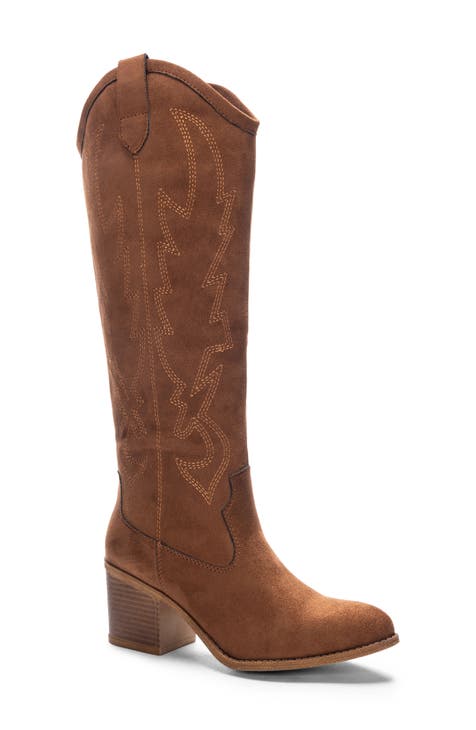 Semental Brown Leather Cowgirl Western cheapest Knee High Pointy Toe Women Boots 7