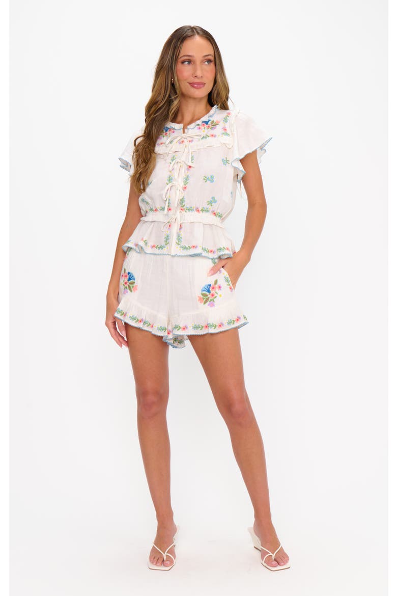 Cannes Shorts, Alternate, color, Wild Meadow Embroidery