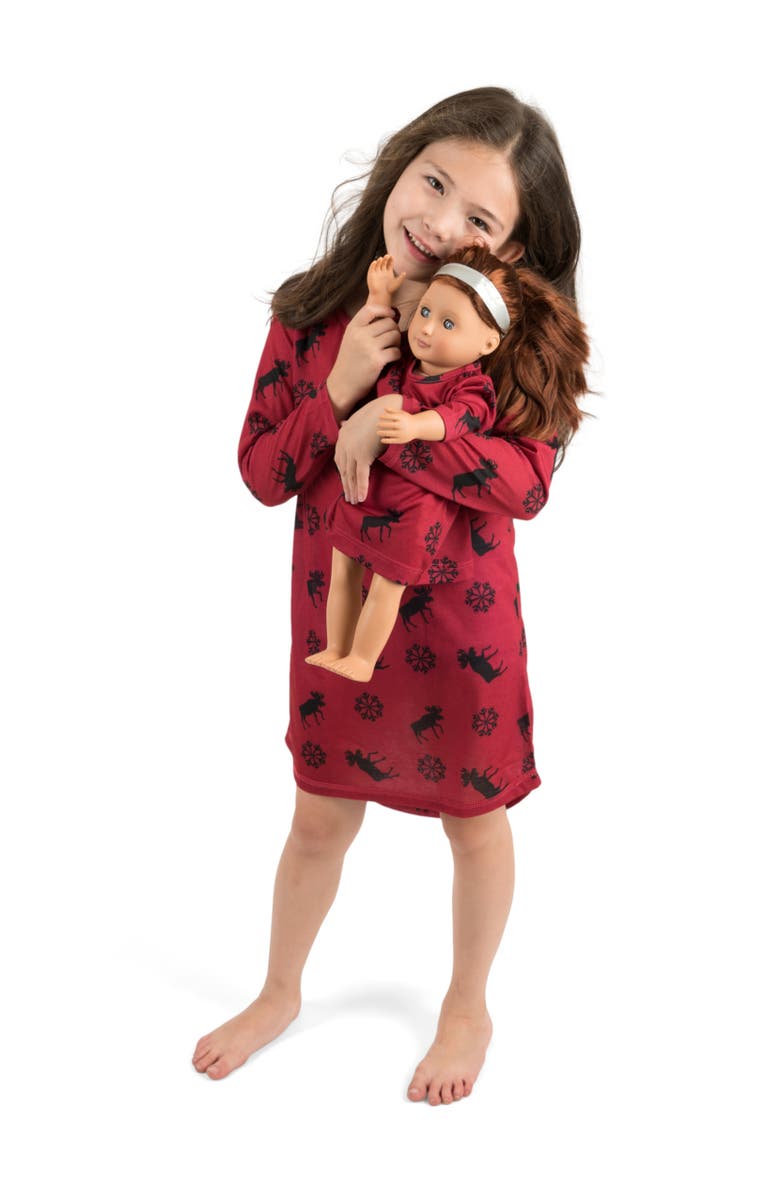 Leveret Girls Long Sleeve Nightgown with Matching Doll Nightgown, Printed Design, Alternate, color, Moose