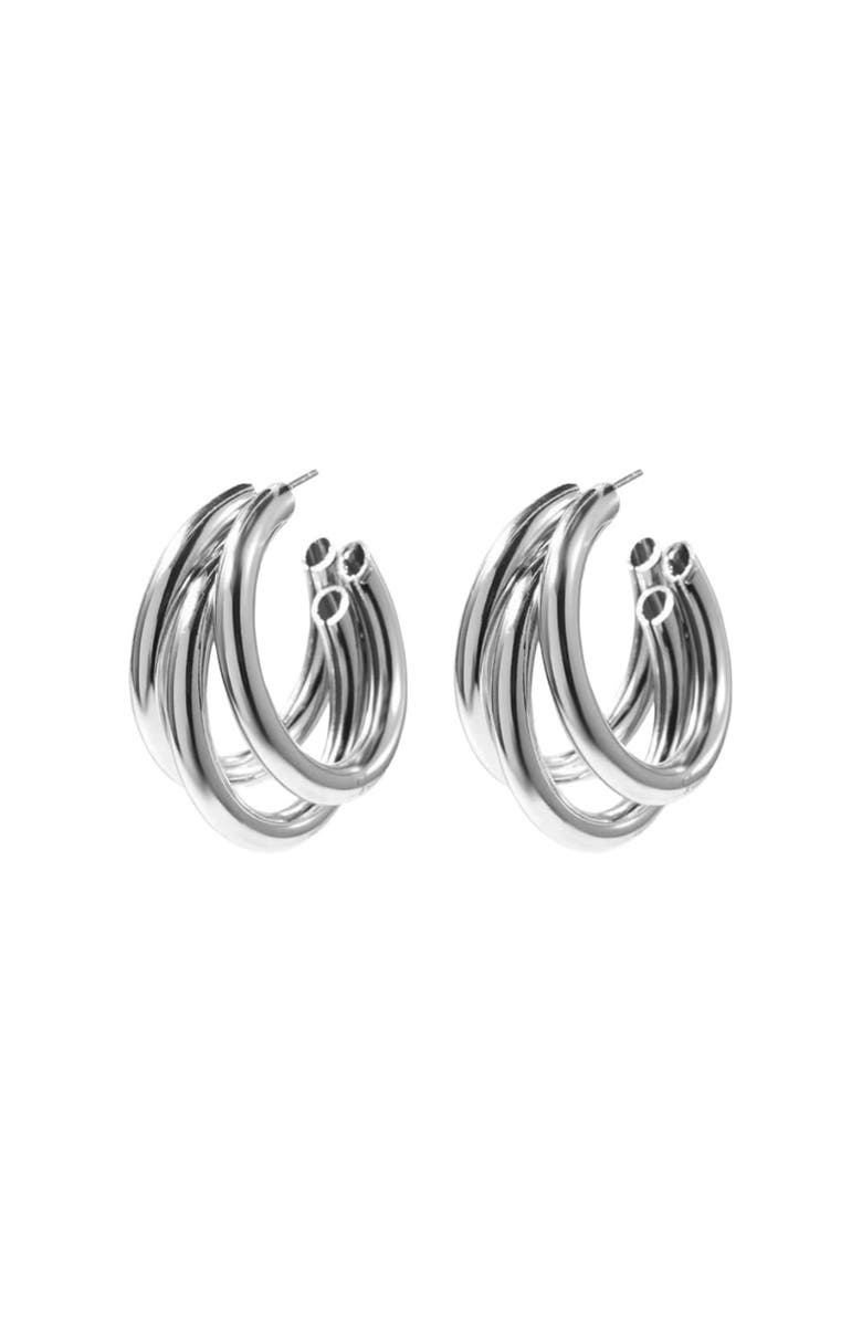 Hollywood Sensation Serenity Triple Hoops Trio Huggie Hoop Earrings, Main, color, Silver