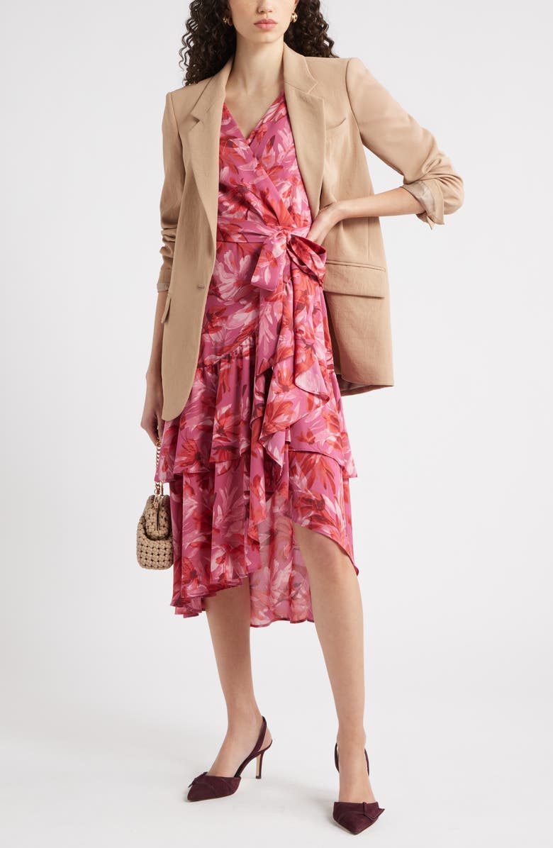 Chelsea28 Flutter Sleeve Faux Wrap Midi Dress, Alternate, color, Pink Allison Bloom