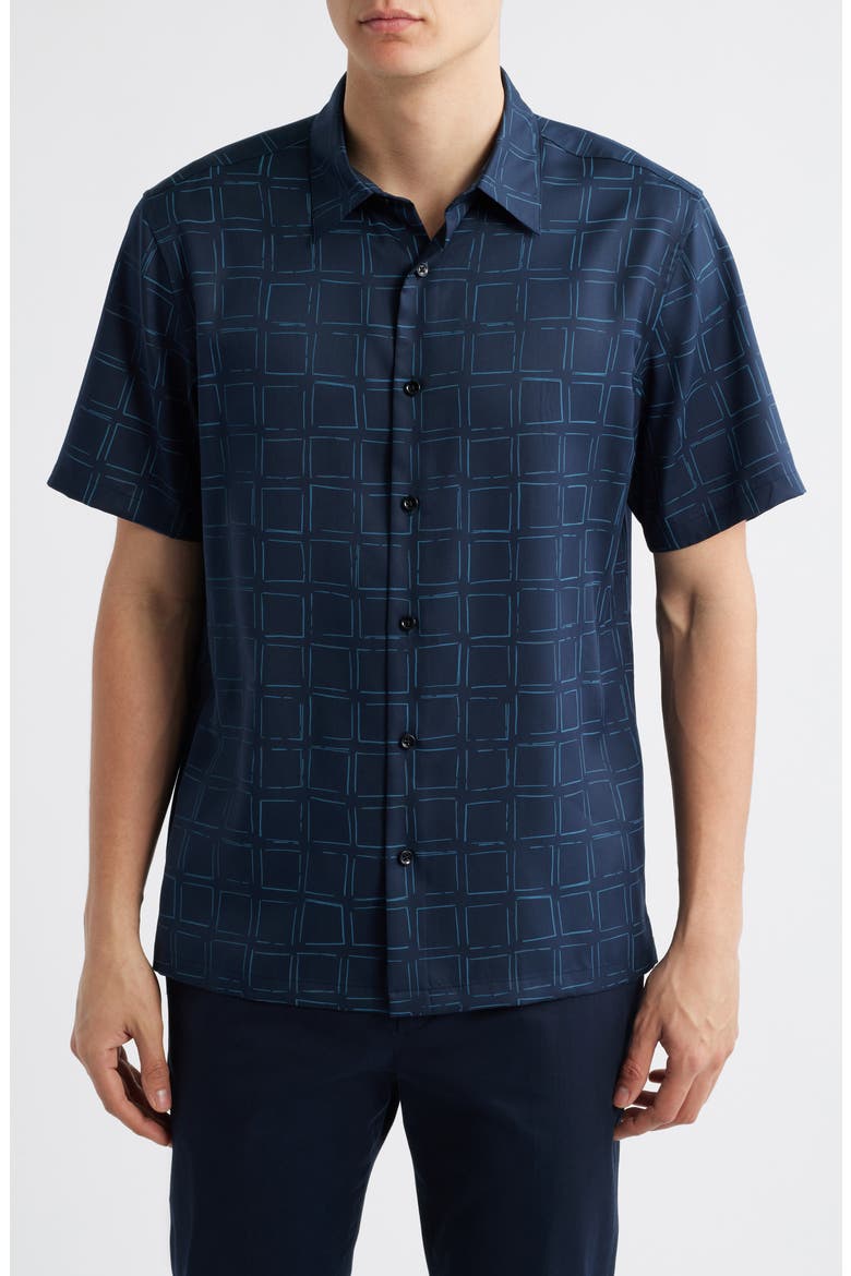 Irving Grid Print Short Sleeve Lyocell Button-Up Shirt, Main, color, BLUE MULTI