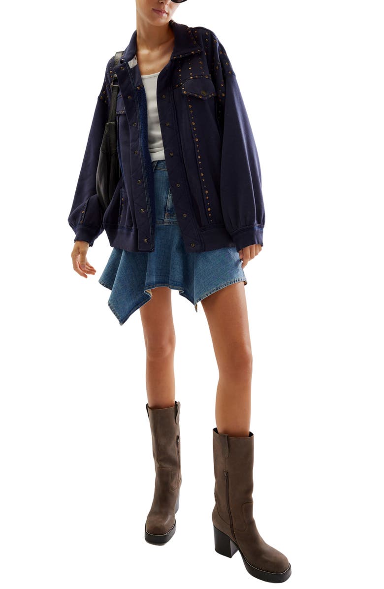 Free People Keepin On Stud Trucker Jacket, Alternate, color,