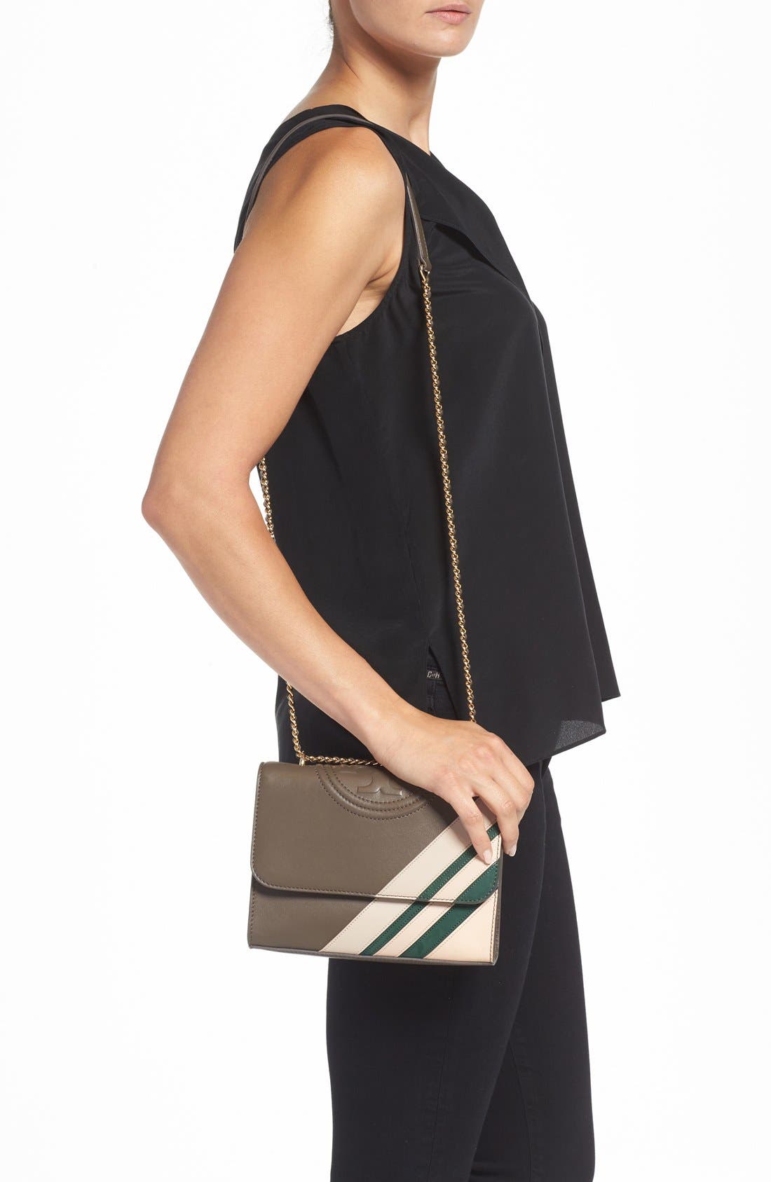 Tory Burch 'Fleming Stripe' Convertible Crossbody Bag, Alternate, color, 