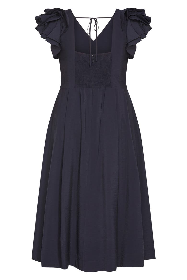 Ila Flutter Sleeve Midi Dress, Alternate, color, NAVY