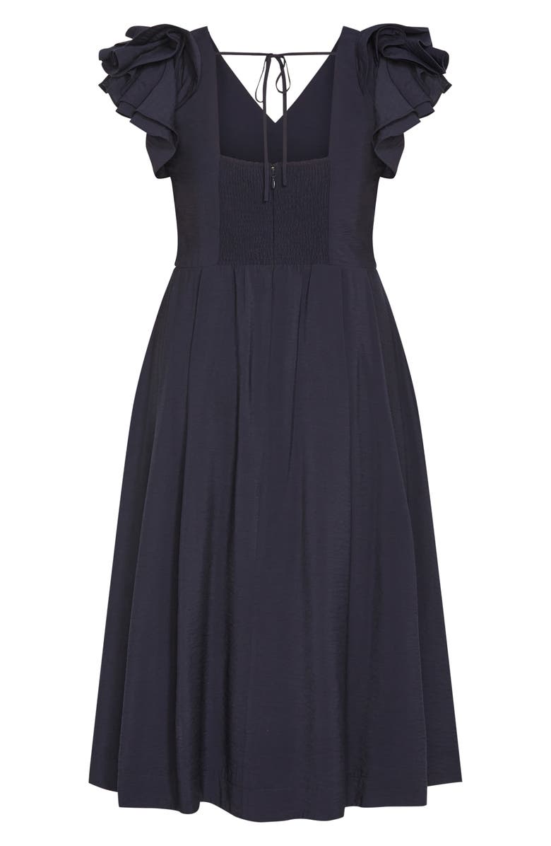 City Chic Ila Flutter Sleeve Midi Dress, Alternate, color, Navy