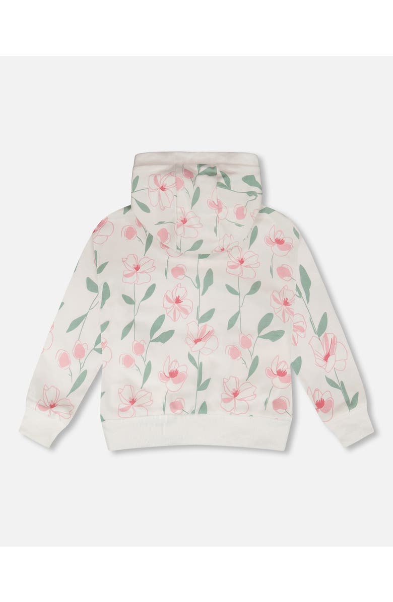 Deux par Deux French Terry Flowers Long Sleeve Hoodie, Alternate, color, Off White Printed Flowers