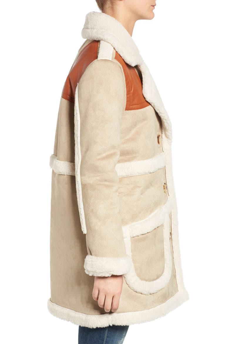 Faux Shearling & Faux Leather Jacket, Alternate, color, MOCHA