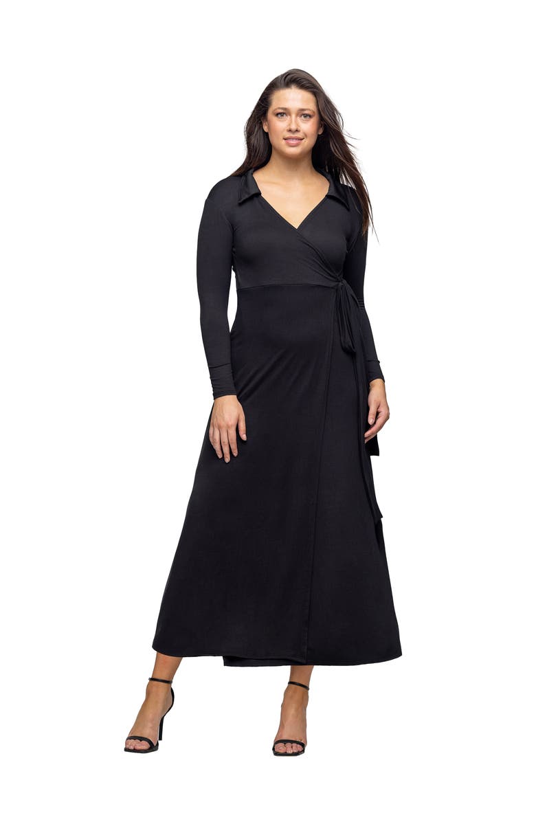 24seven Comfort Apparel Comfortable Collared Wrap Maxi Dress, Main, color, Black