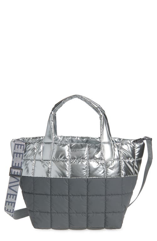 Veecollective Medium Porter Quilted Recycled Nylon Tote In Silver