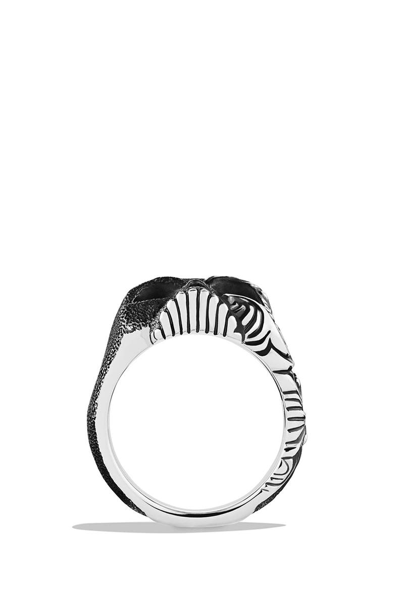 David Yurman Waves Large Skull Ring with Black Diamonds, Alternate, color, 