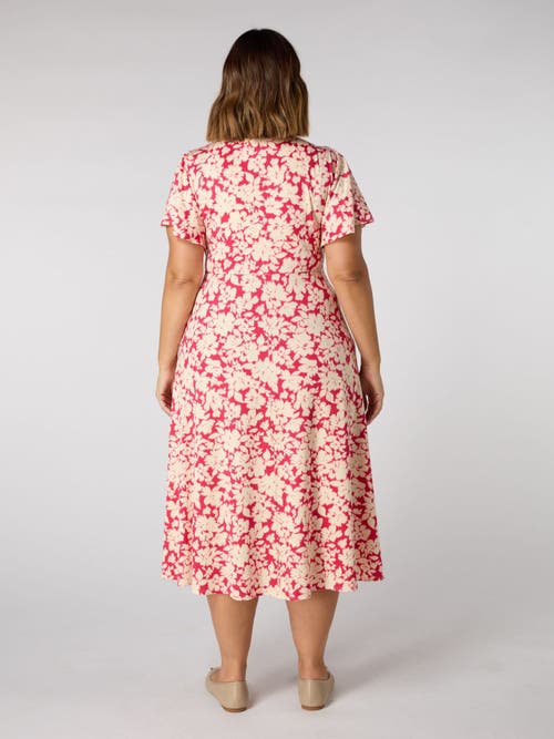 Live Unlimited Floral Print Flutter Sleeve Wrap Dress In Pink