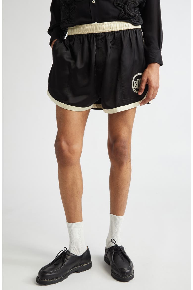 Satin Gym Shorts, Main, color, BLACK CREAM