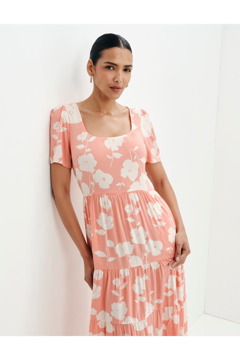 Teresa Floral Print Tiered Midi Dress, Alternate, color, Coral Floral