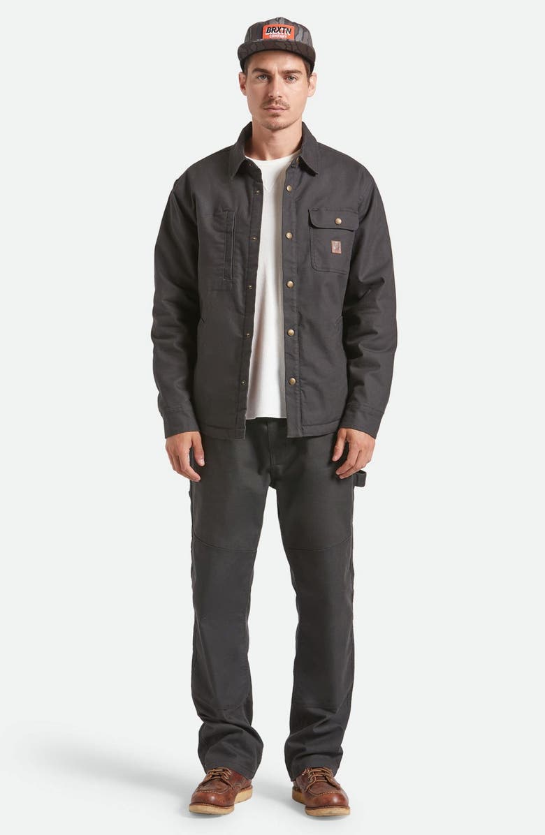 Brixton Builders Flannel Lined Overshirt, Alternate, color, Washed Black/ Red