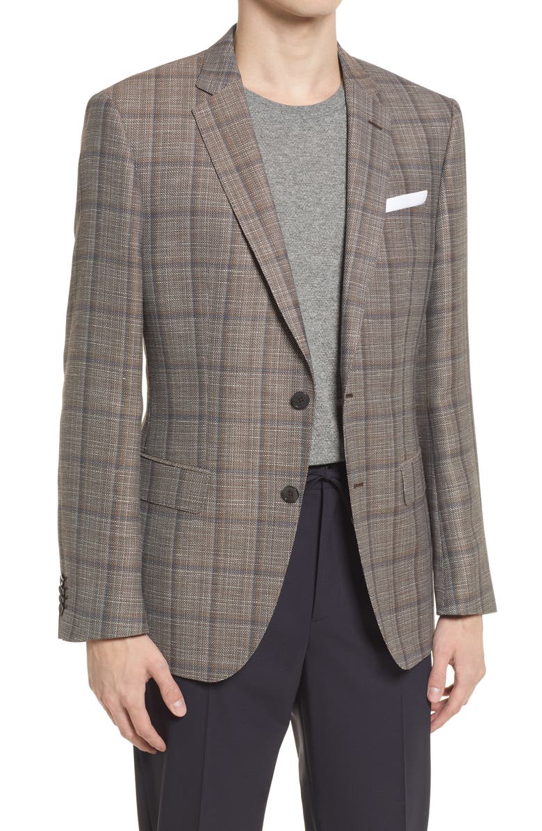 BOSS Men's Slim Fit Plaid Print Sport Coat, Main, color,