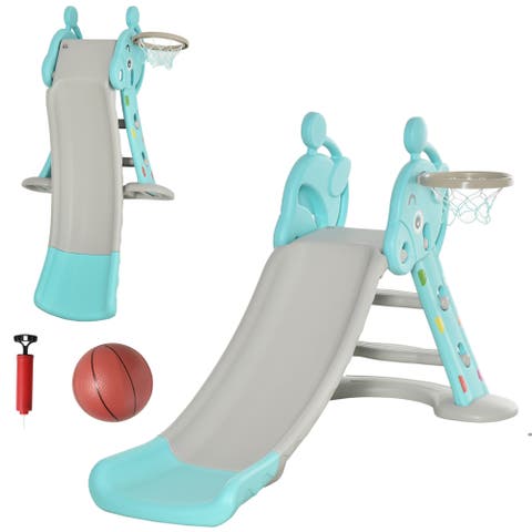 2-in-1 Kids Slide, with Basketball Hoop, Indoor/Outdoor
