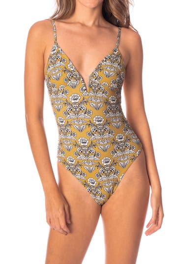 Shop Maaji Ornate Flowering Parady Reversible V Wire One-piece Swimsuit In Green