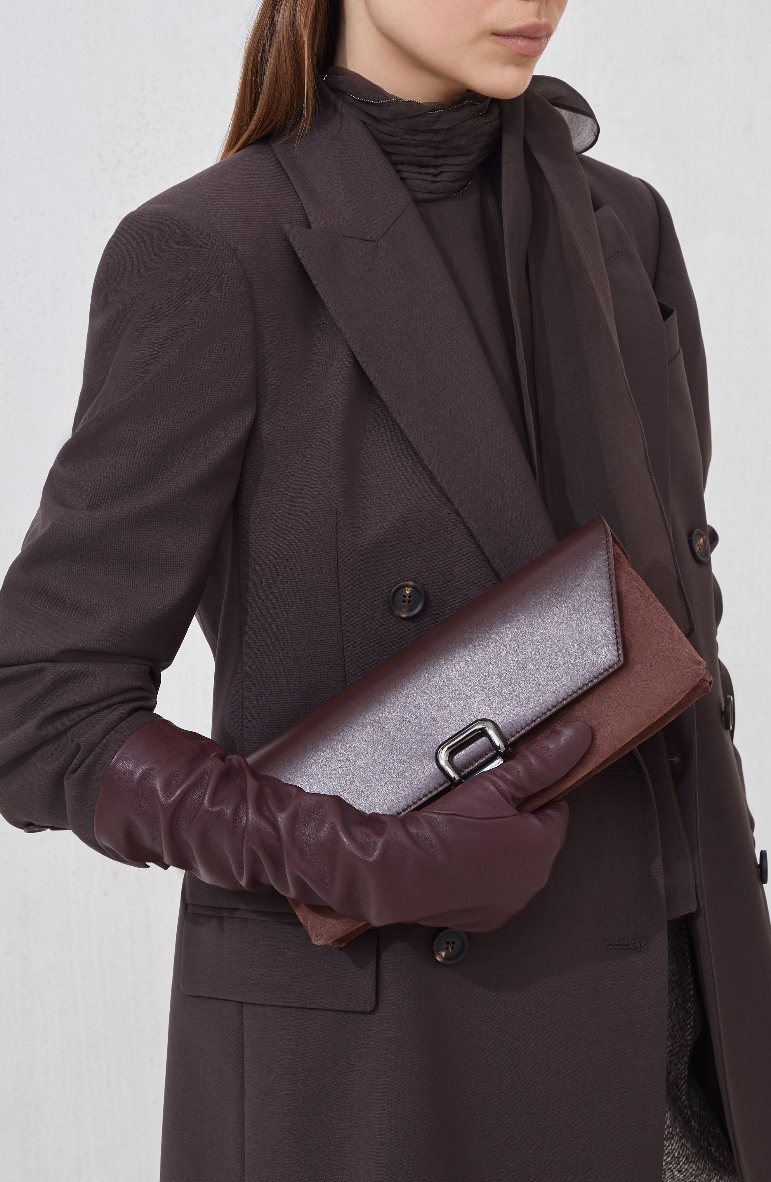 Brunello Cucinelli Sartorial pouch bag, Alternate, color, Burgundy