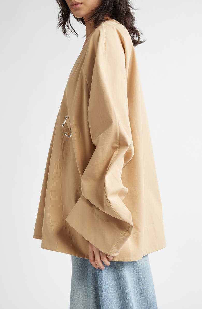 JW Anderson Oversize V-Neck Gathered Sleeve Cotton Top, Alternate, color,