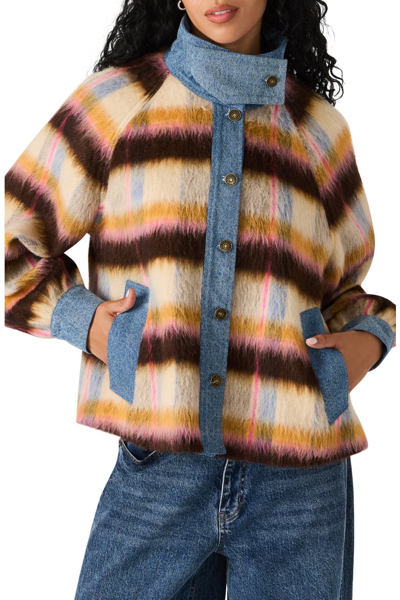 Kaylen Denim Trim Stripe Wool Blend Jacket, Main, color, FOREVER BLUE