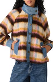 Steve Madden Kaylen Denim Trim Stripe Wool Blend Jacket