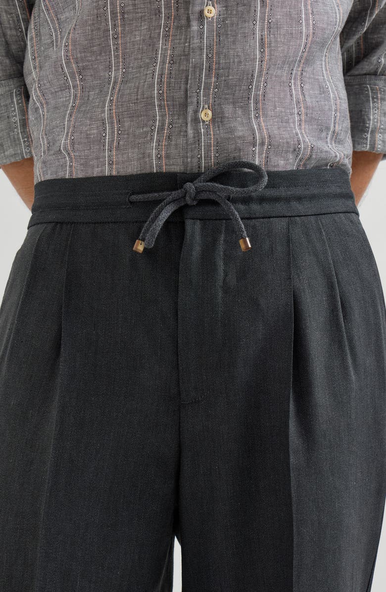 Brunello Cucinelli Trousers with drawstring and double pleats, Alternate, color, Anthracite