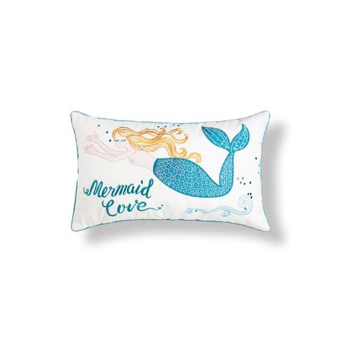 "Mermaid Love" Embroidered Cotton Blend Accent Throw Pillow 14" x 24"