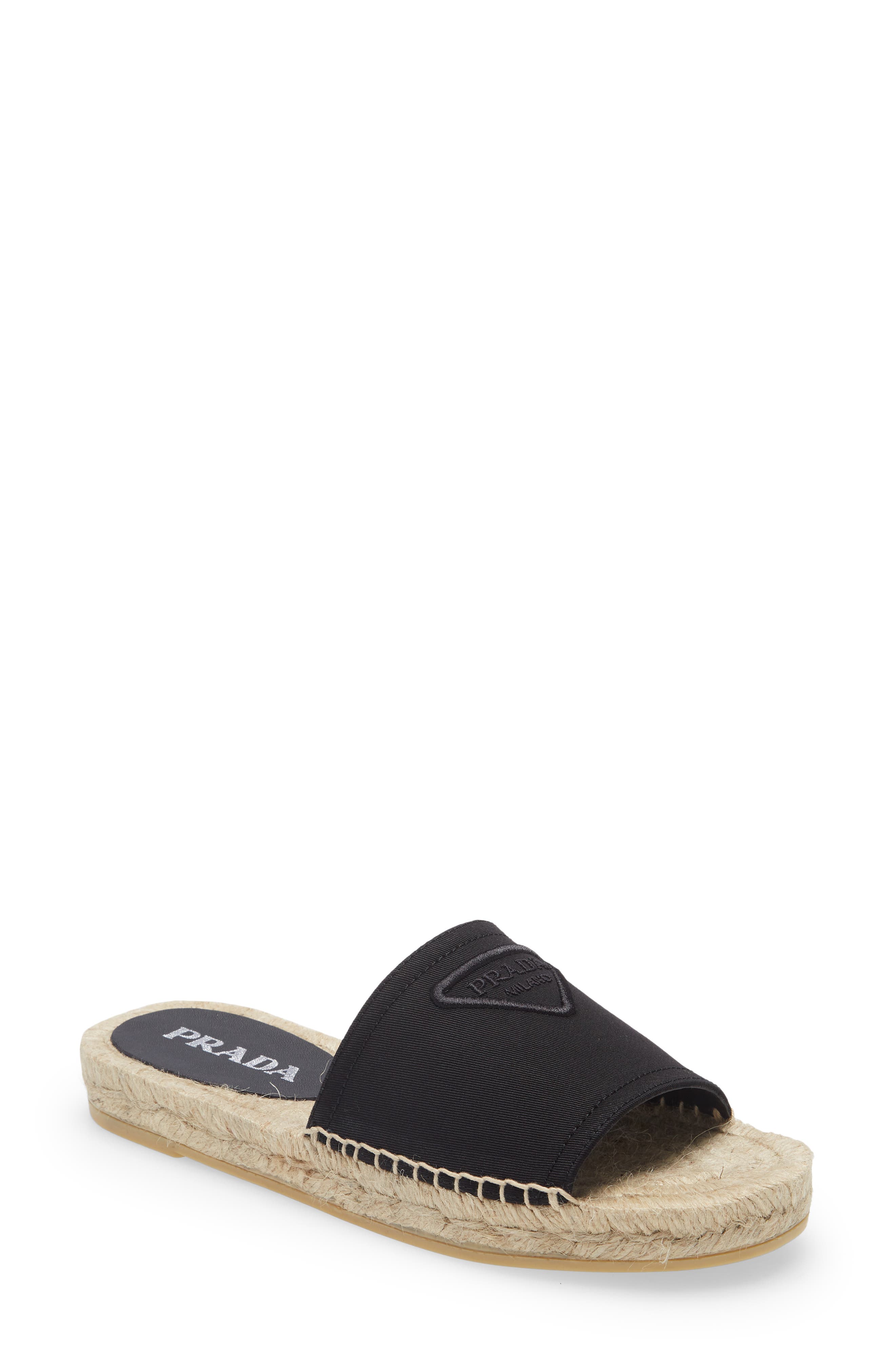 Prada Logo Espadrille Slide Sandal, Main, color, 