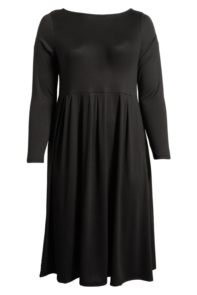 Fit & Flare Long Sleeve Jersey Midi Dress, Alternate, color, BLACK