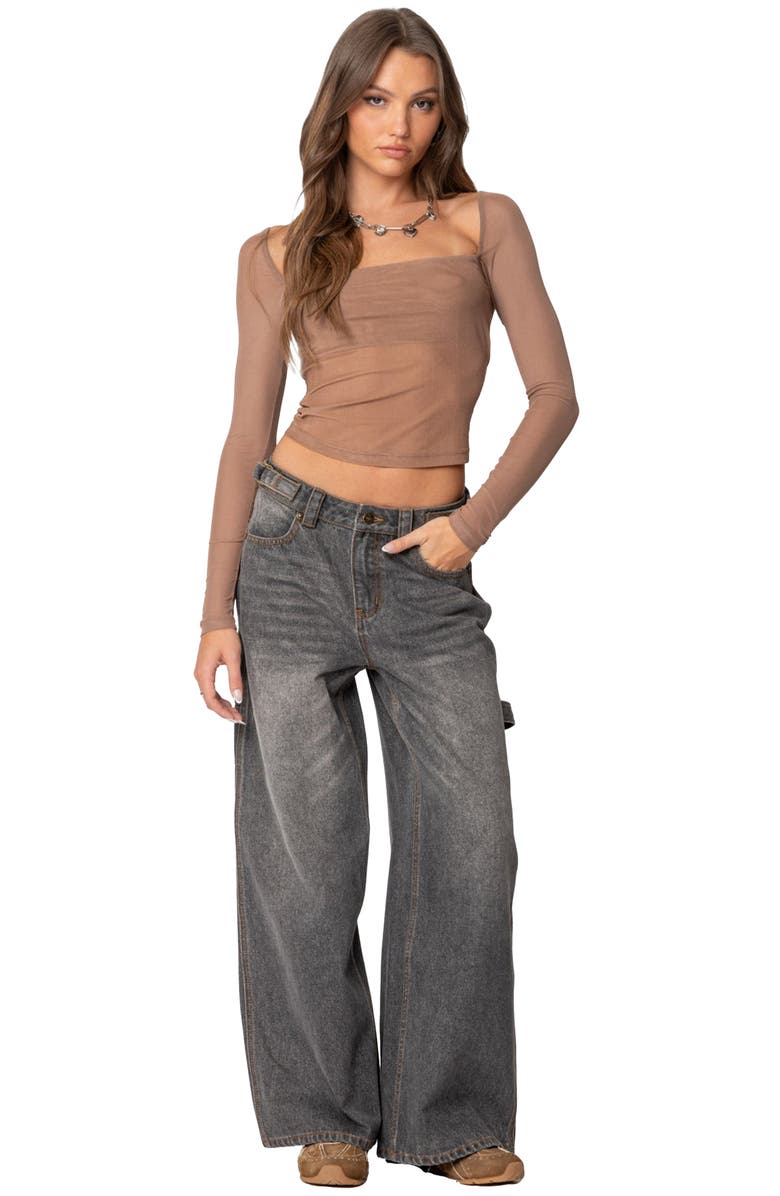 EDIKTED Low Rise Nonstretch Baggy Carpenter Jeans, Alternate, color, Gray-Washed