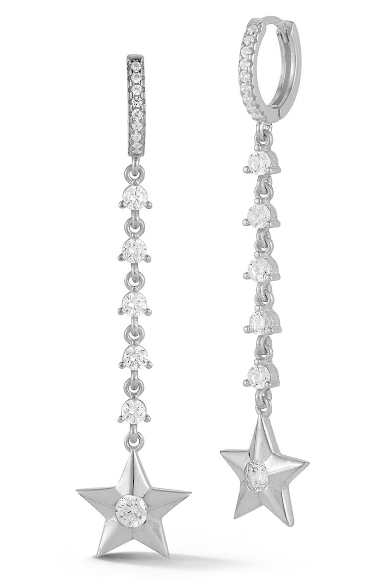 Cubic Zirconia Star Drop Earrings, Main, color, SILVER