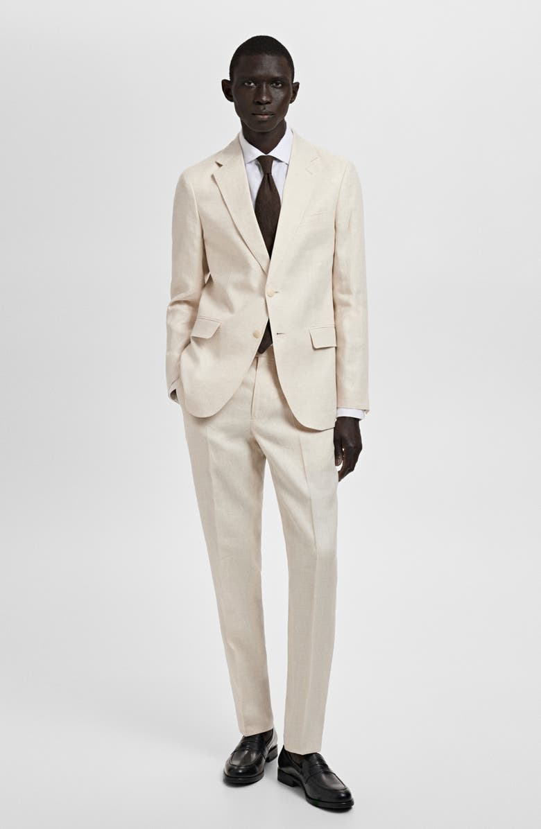 MANGO Slim Fit Linen Sport Coat, Alternate, color, Ecru