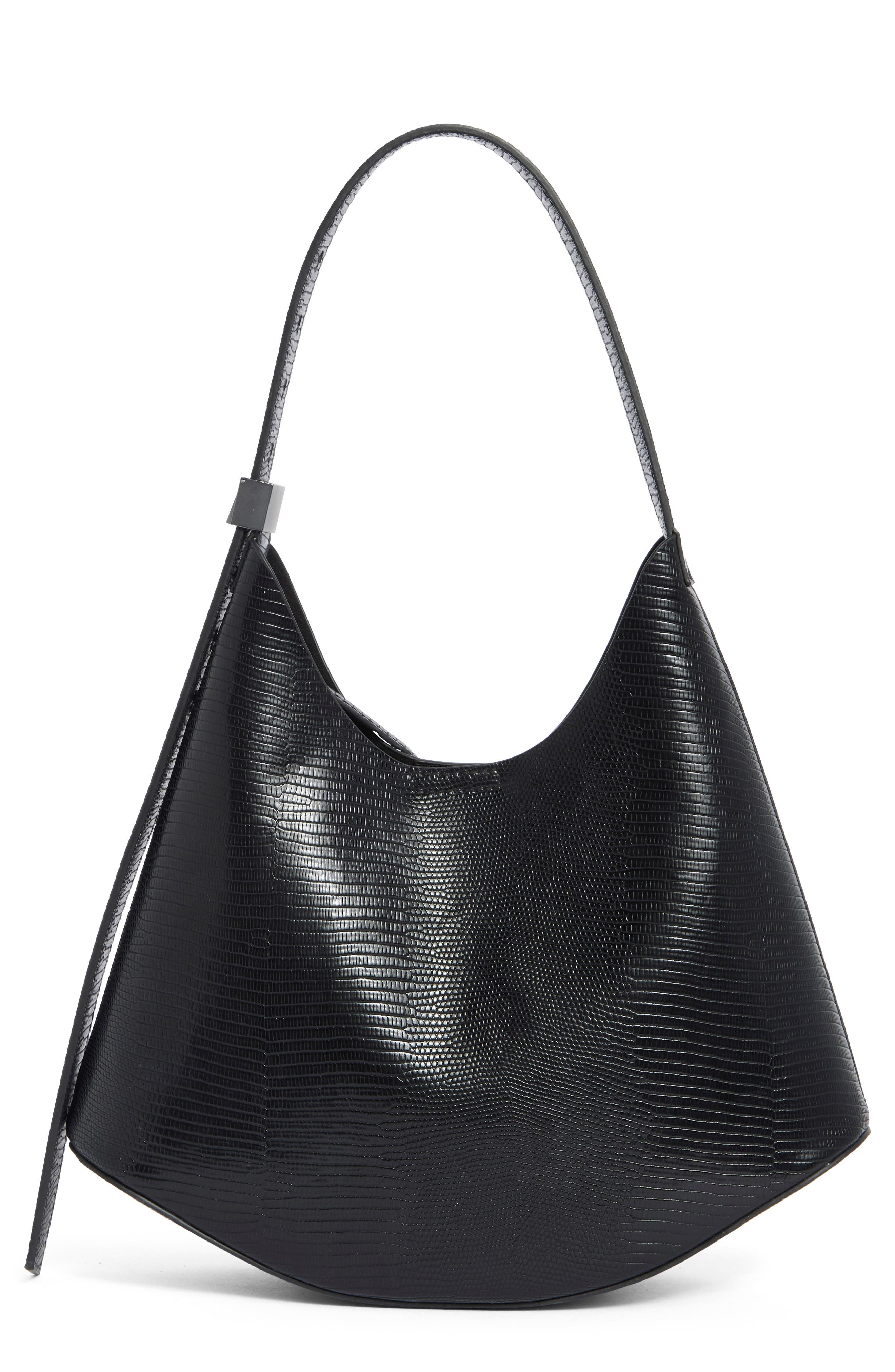 BCBG Snakeskin Embossed Curved Hobo Bag with Pouch