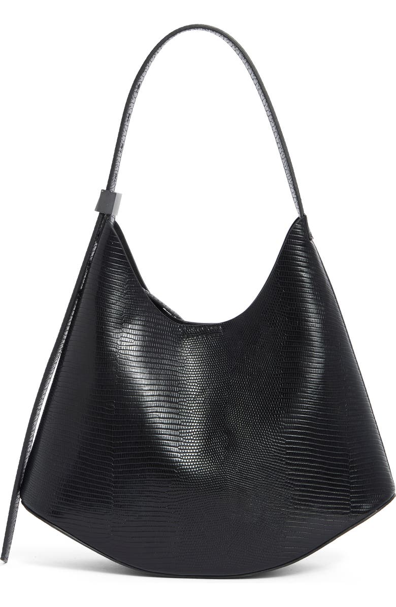 BCBG Snakeskin Embossed Curved Hobo Bag with Pouch, Main, color, Black