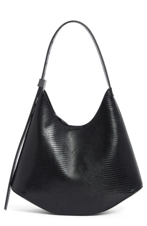 Snakeskin Embossed Curved Hobo Bag with Pouch