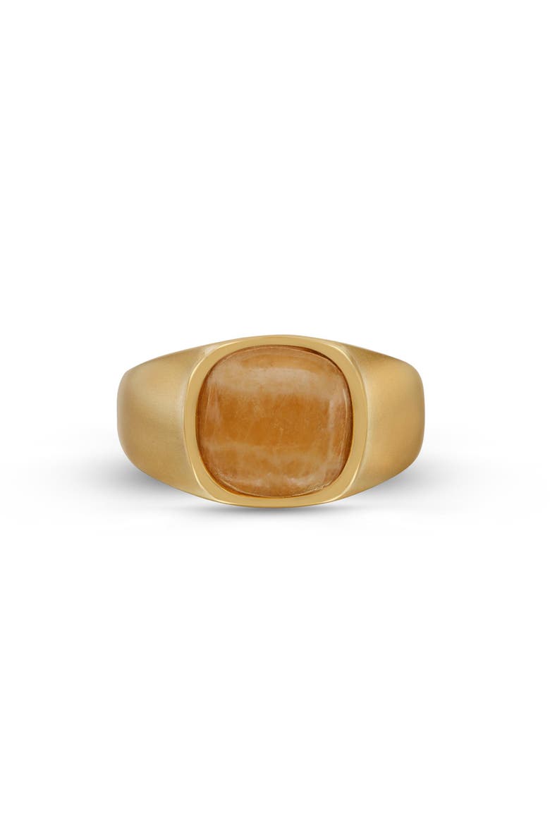 Yellow Lace Agate Sterling Silver Men Signet Ring, Main, color, 14KT Gold Vermeil on Sterling