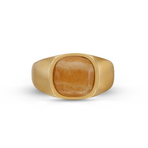 Yellow Lace Agate Sterling Silver Men Signet Ring