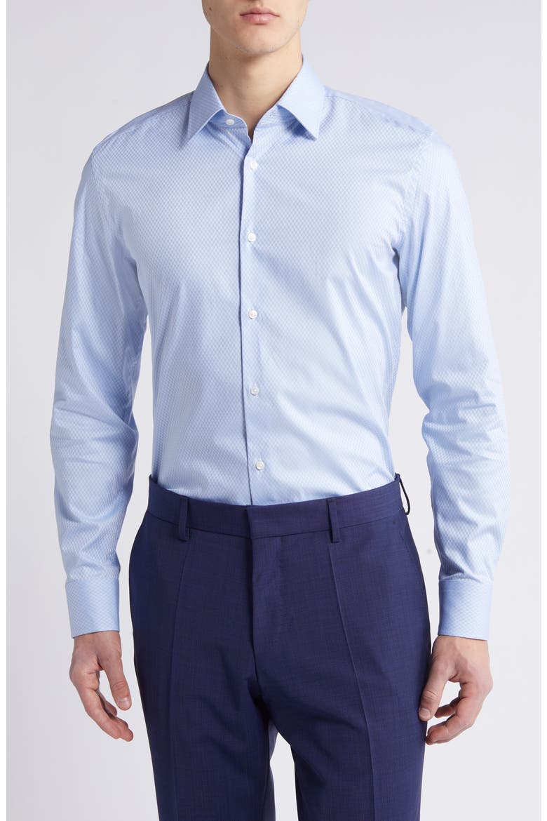Hank Geometric Pattern Stretch Cotton Dress Shirt, Main, color, LIGHT BLUE