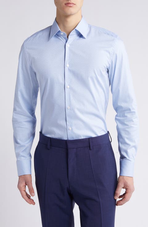 Hank Geometric Pattern Stretch Cotton Dress Shirt