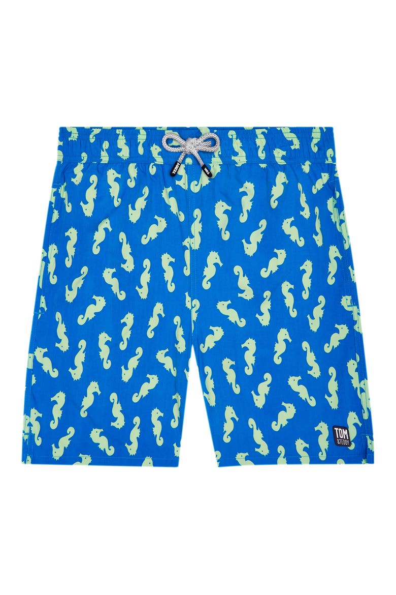 Seahorse Print Swim Trunks, Alternate, color, NAVY/ PALE GREEN