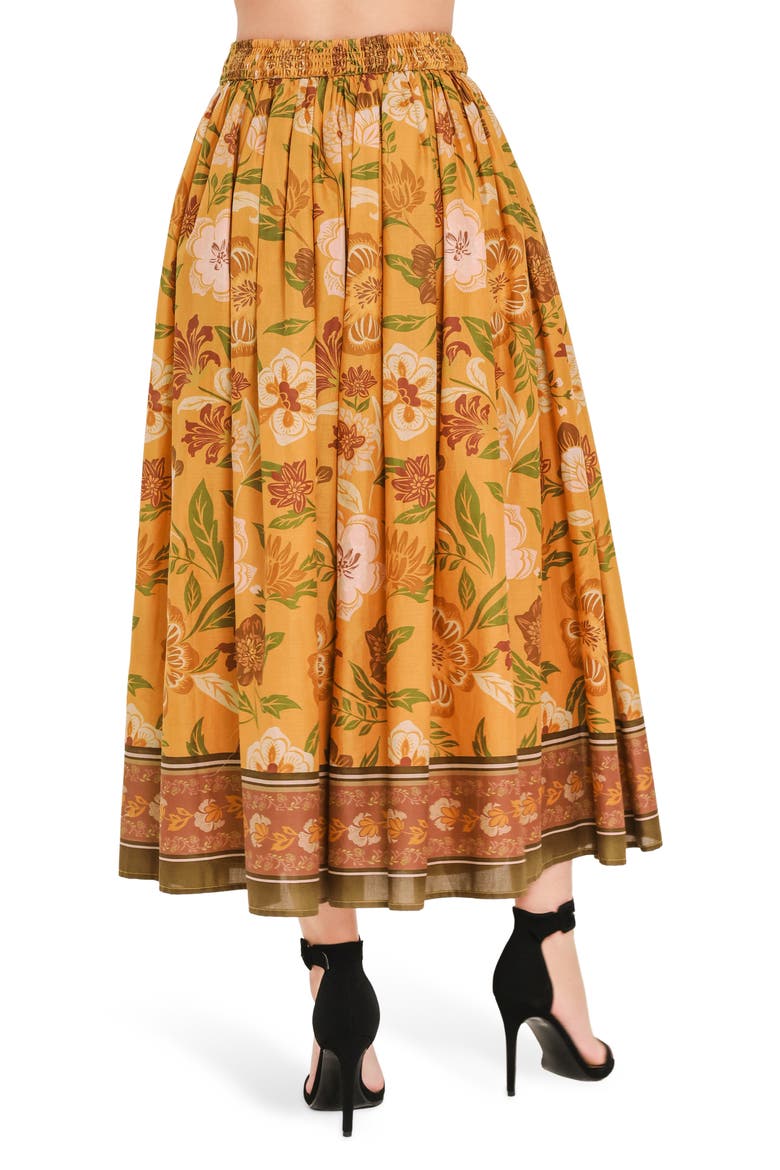 Floral Print Midi Skirt, Alternate, color, MUSTARD