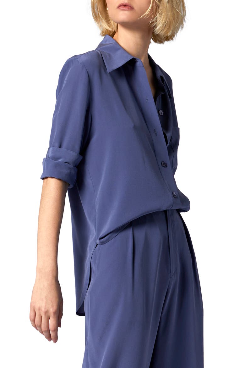 Quinne Silk Button-Up Shirt, Alternate, color, BLUE INDIGO