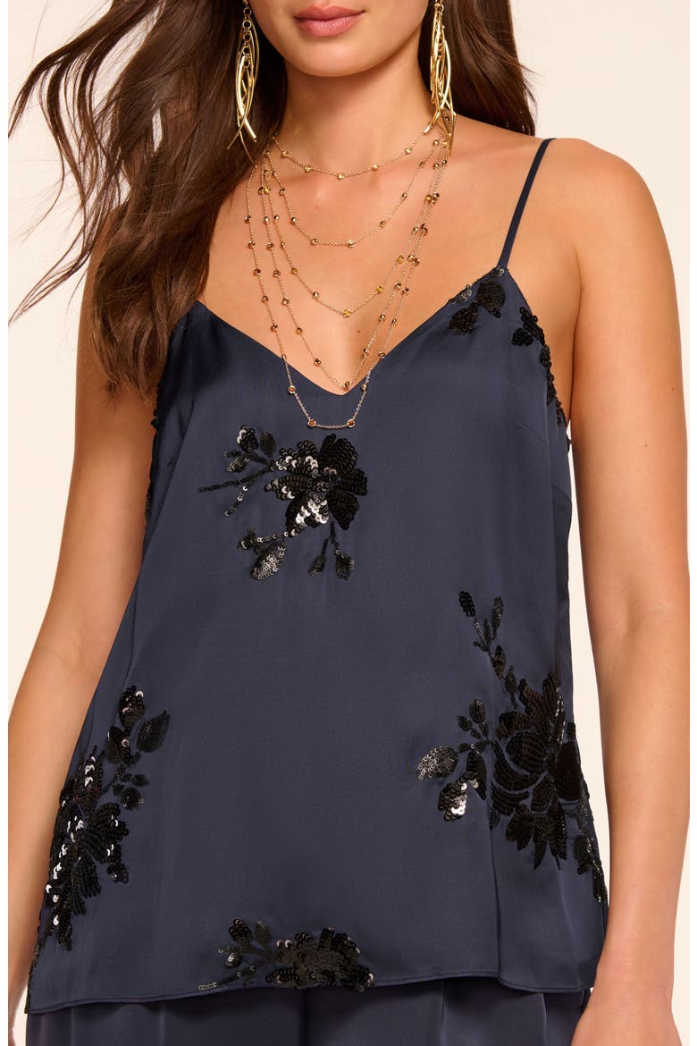 Sandra Embellished Satin Camisole, Alternate, color, NAVY