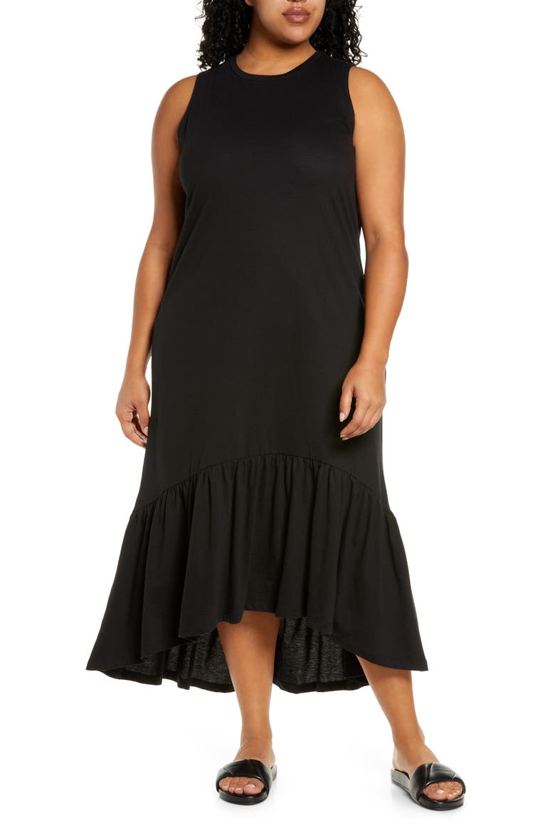 Sleeveless High-Low Dress, Main, color, BLACK