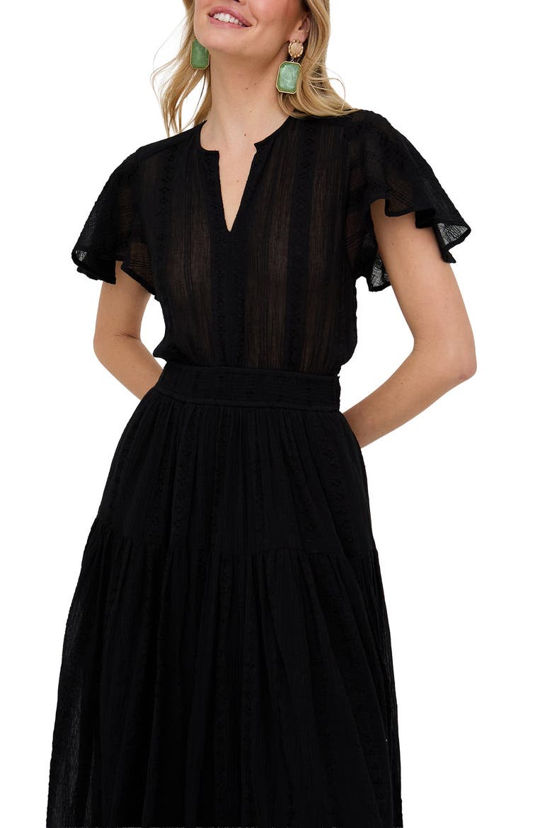 Candice Flutter Sleeve Jacquard Maxi Dress, Alternate, color, Black