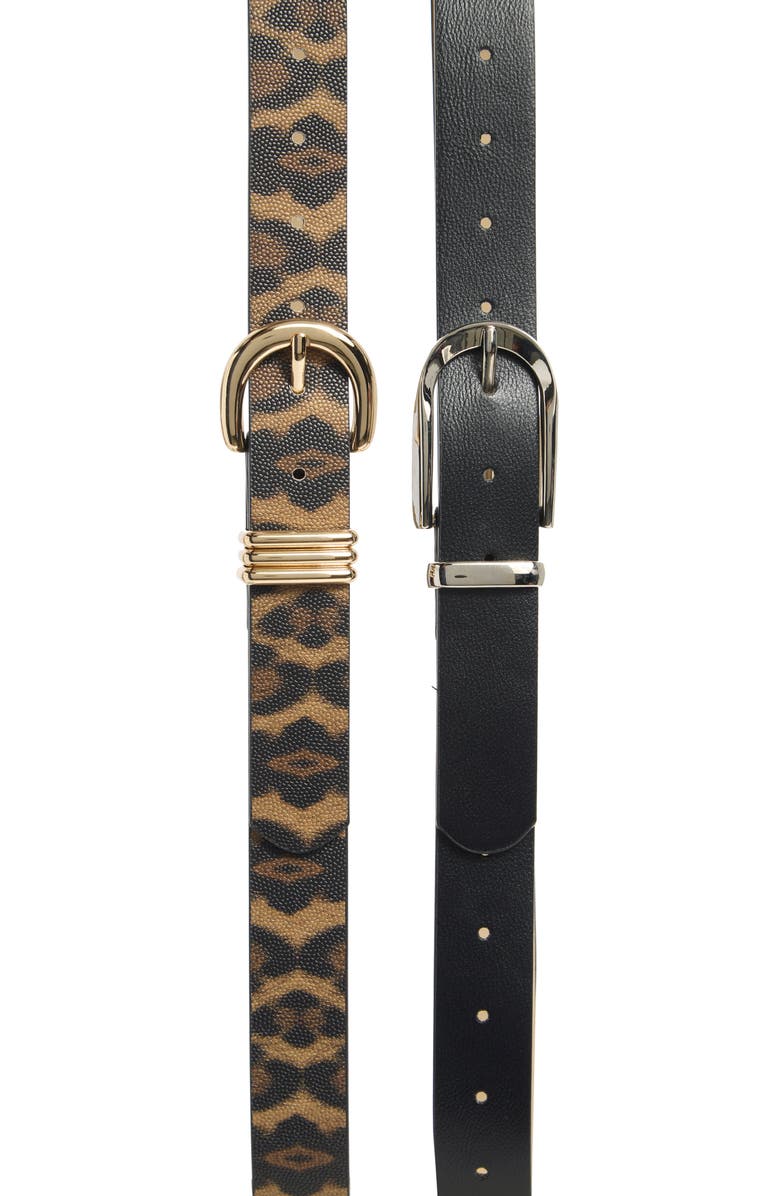 Steve Madden Set of 2 Faux Leather Belts, Main, color, Black/ Brown Leopard Print