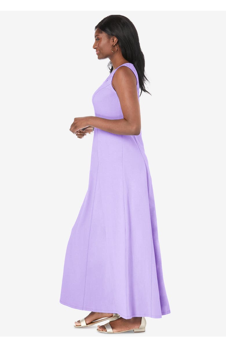 Jessica London Stretch Cotton Crochet-Back Maxi Dress, Alternate, color, White