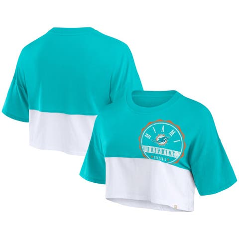 Women's Fanatics Branded Aqua/White Miami Dolphins Boxy Color Split Cropped T-Shirt